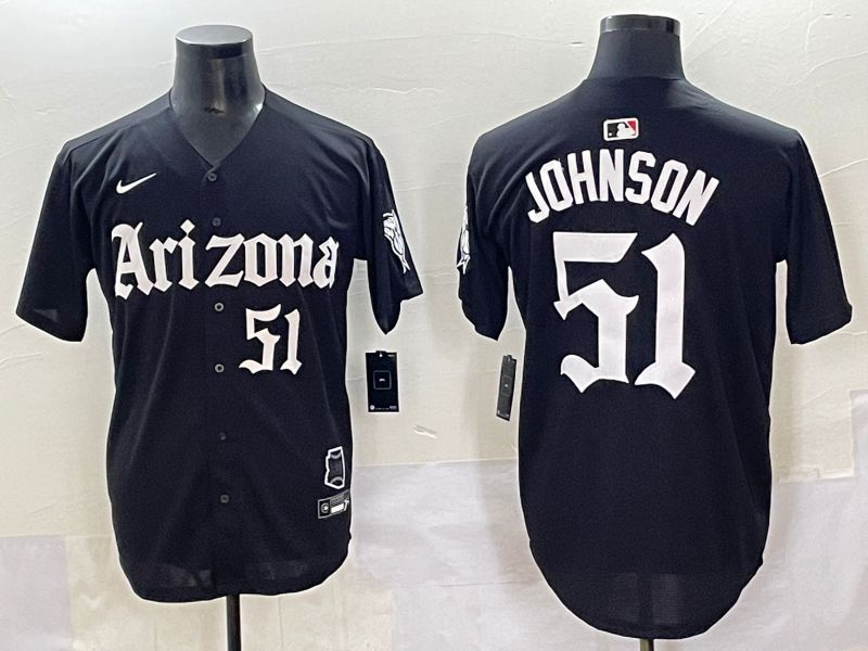 Men 2025 Arizona Diamondback 51 Johnson Black Five generations Joint Name Nike MLB Jersey style 12